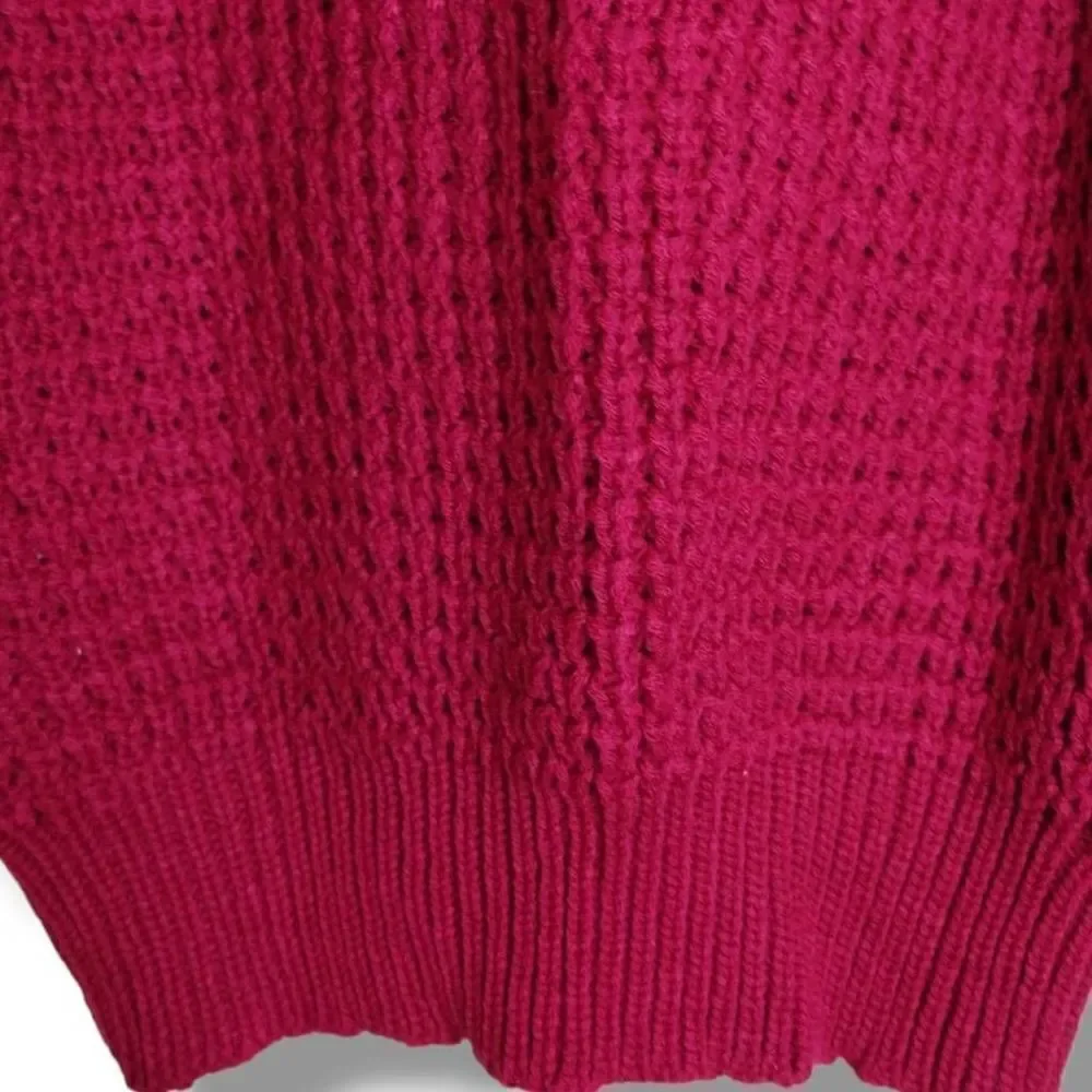 Silver Unicorn Vintage Magenta Pink Waffle Knit V-Neck Sweater Womens Medium NWT - Picture 8 of 8
